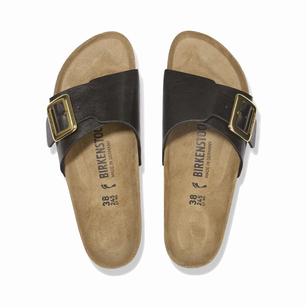 Birkenstock Women's Catalina Luxe Buckle Birko-Flor Sandal in Graceful Licorice Secure Motion Bush Hike