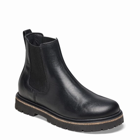 Birkenstock Women's Highwood Leather Pull On Chelsea Boot in Black Responsive cushioning Stacked Heel Design