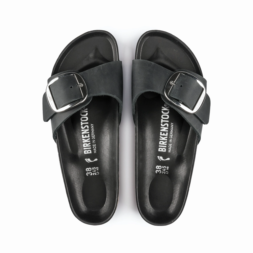 Clean Cut Birkenstock Women's Madrid Big Buckle Oiled Leather Sandal in Black