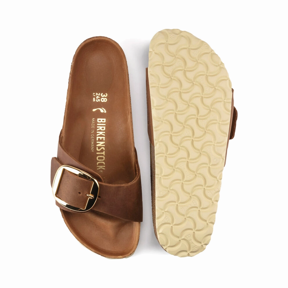 Style Daily Birkenstock Women's Madrid Big Buckle Oiled Leather Sandal in Cognac