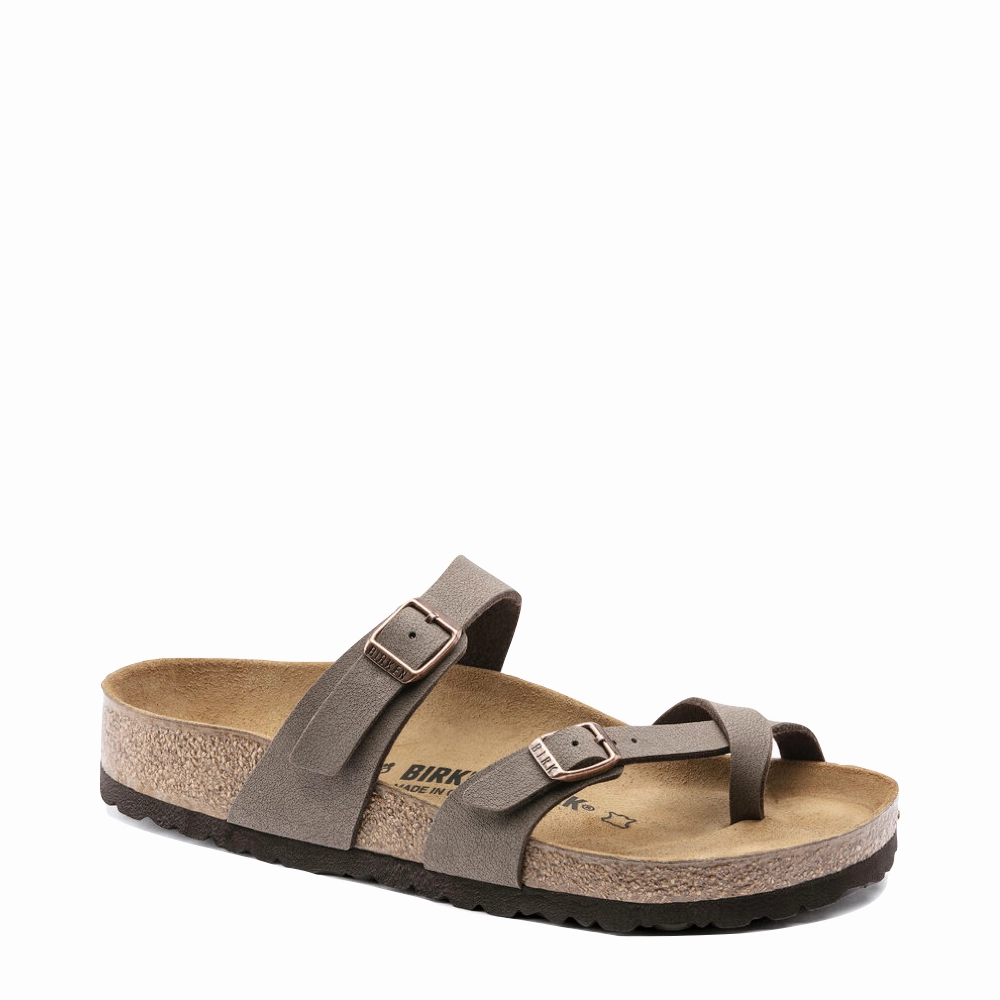 Ventilated Mesh Soft Insole Birkenstock Women's Mayari Birko-Flor Toe Loop Sandal in Mocha