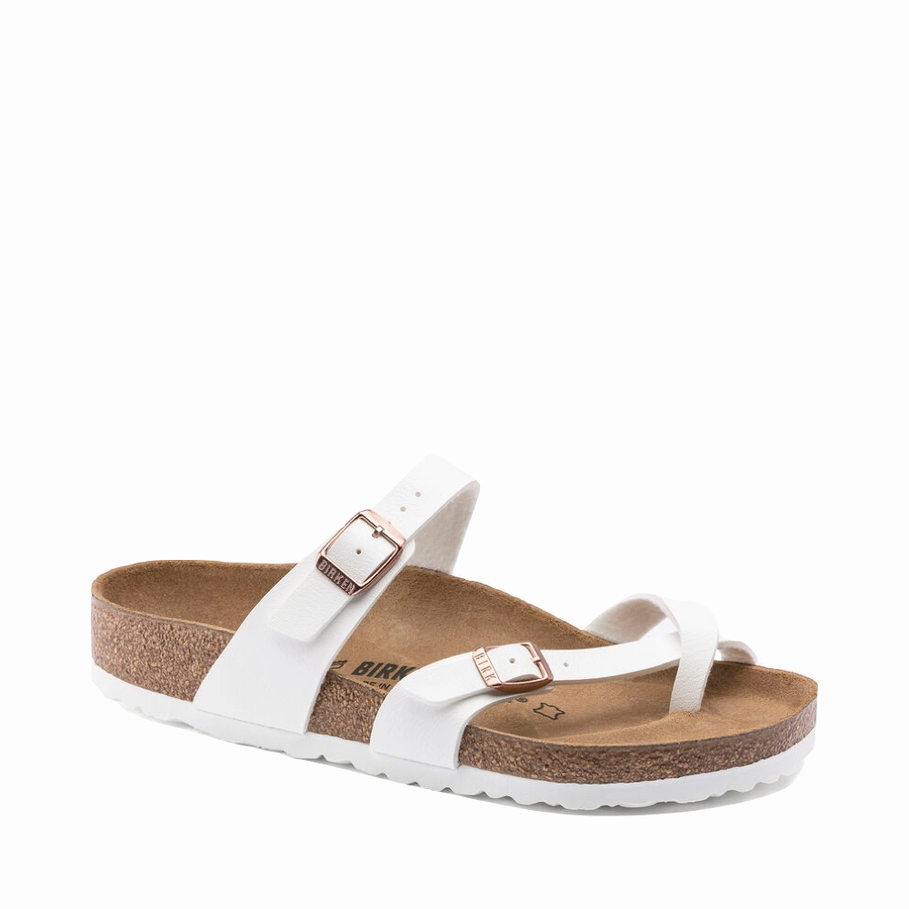 Movement Ease travel mode Birkenstock Women's Mayari Birko-Flor Toe Loop Sandal in White