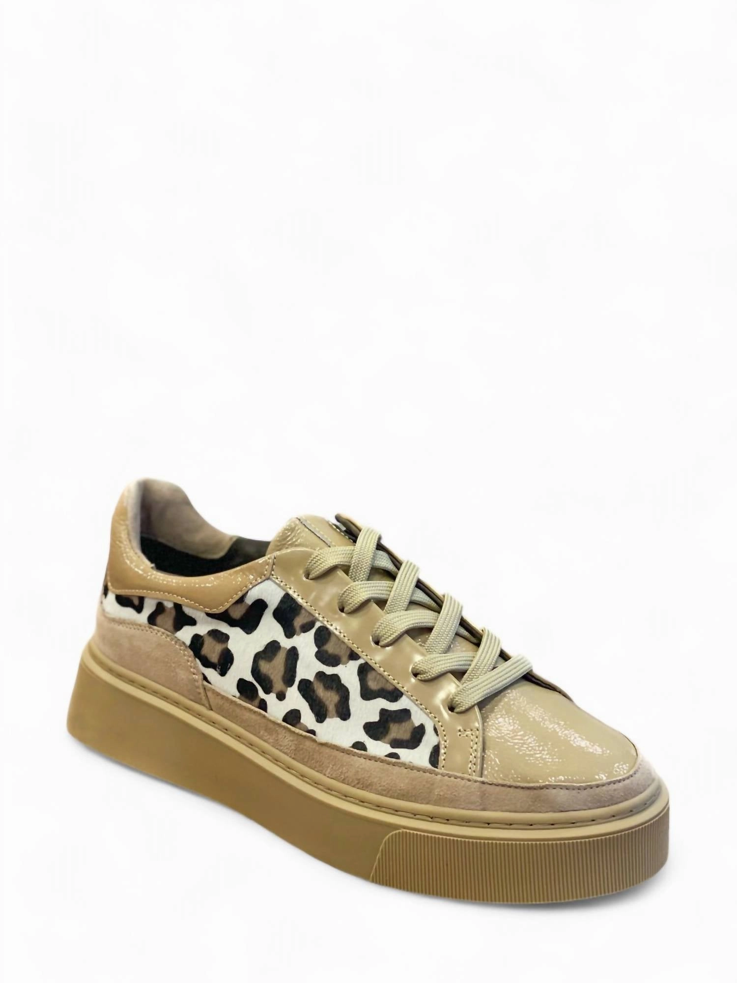 Women's Tania Sneaker In Camel And Leopard Slip On Design