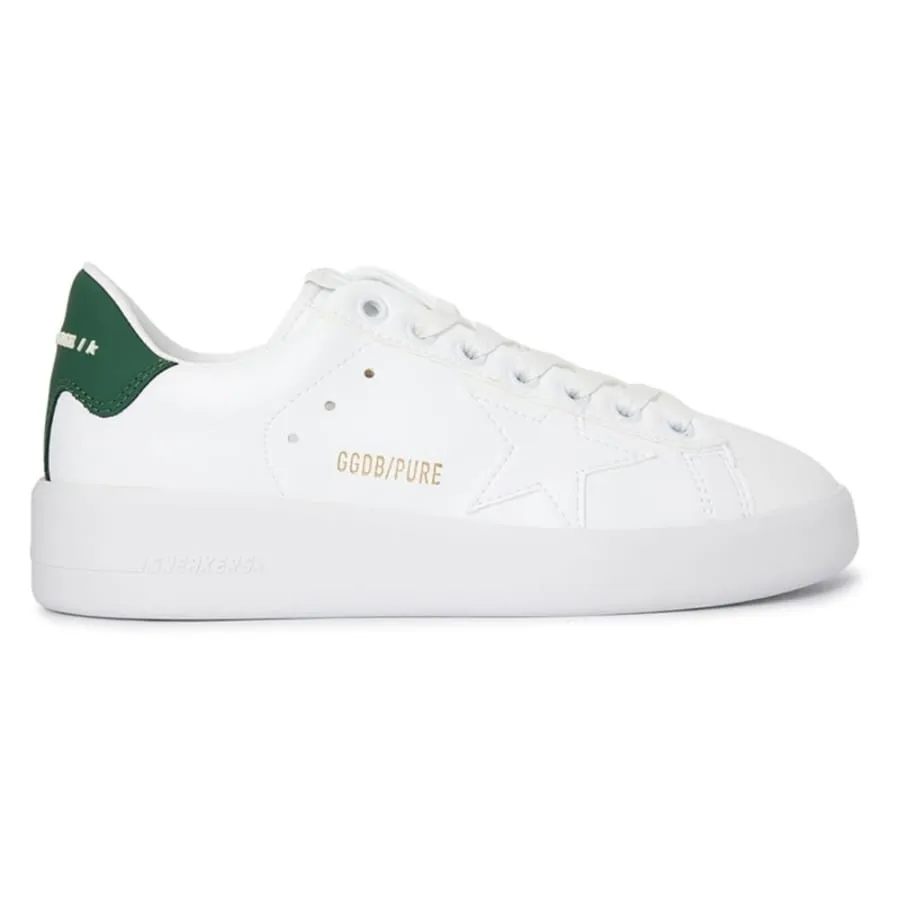 Golden Goose Purestar White Star and Matte Green Heel Tab Women's Sneakers Minimal Stitch Handcrafted Detailing