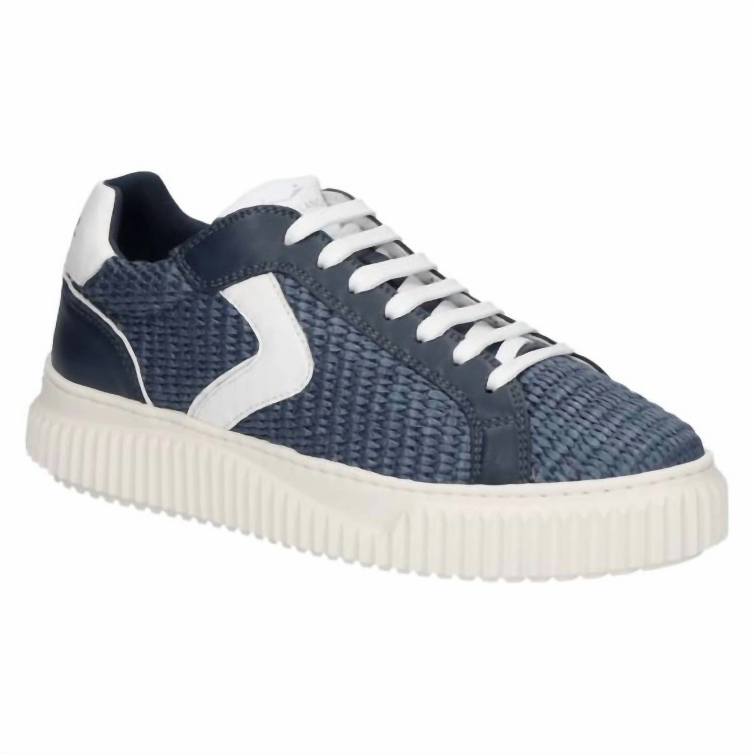 Women's Lipari Raffia Nappa Sneaker In Blue/white Noise Reducing Sole Comfort First