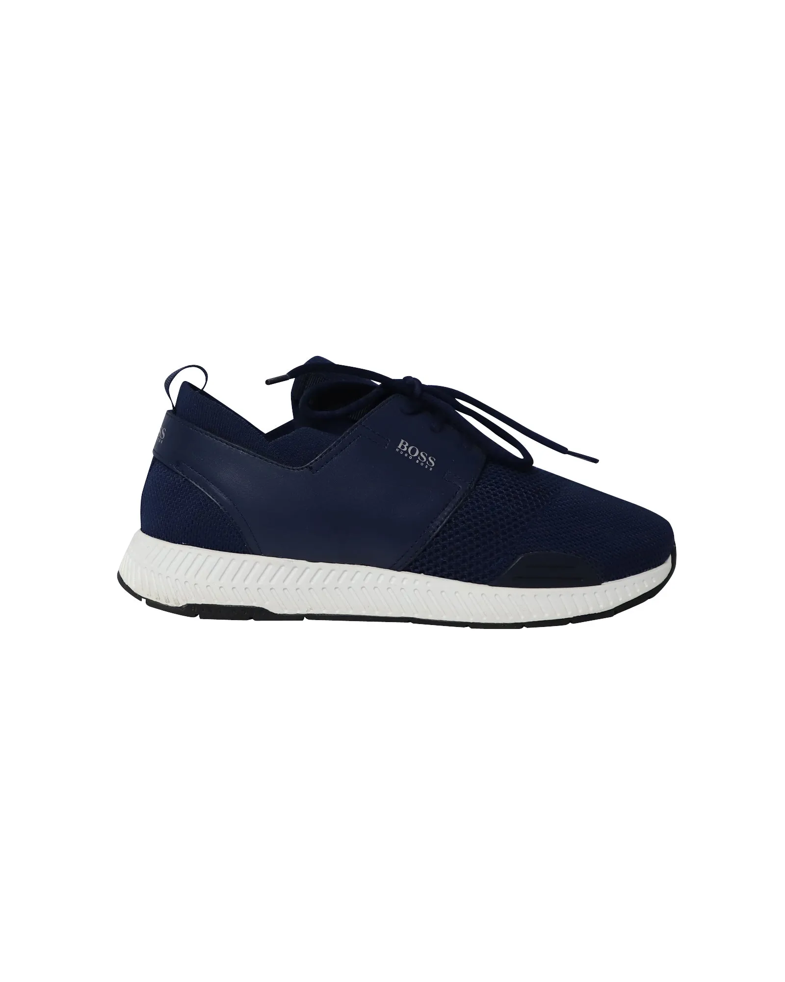Boss Low Top Sneakers in Navy Blue Polyester Minimal Stitch Simple Choice
