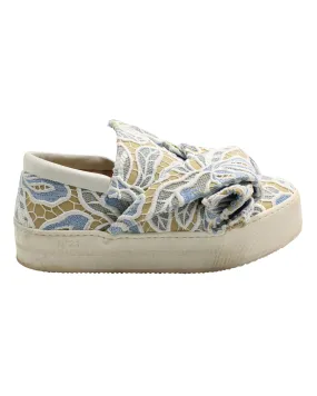 N.21 Lace-Trimmed Knot Slip-Ons in Tan Leather Bold Statement Flat Outsole