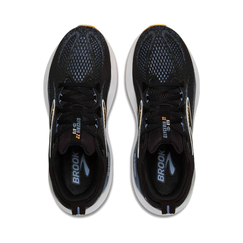 Brooks Men's Glycerin GTS 22 Sneaker in Black/Country Blue/Orange Pop Throw Hike Timeless Style Footwear