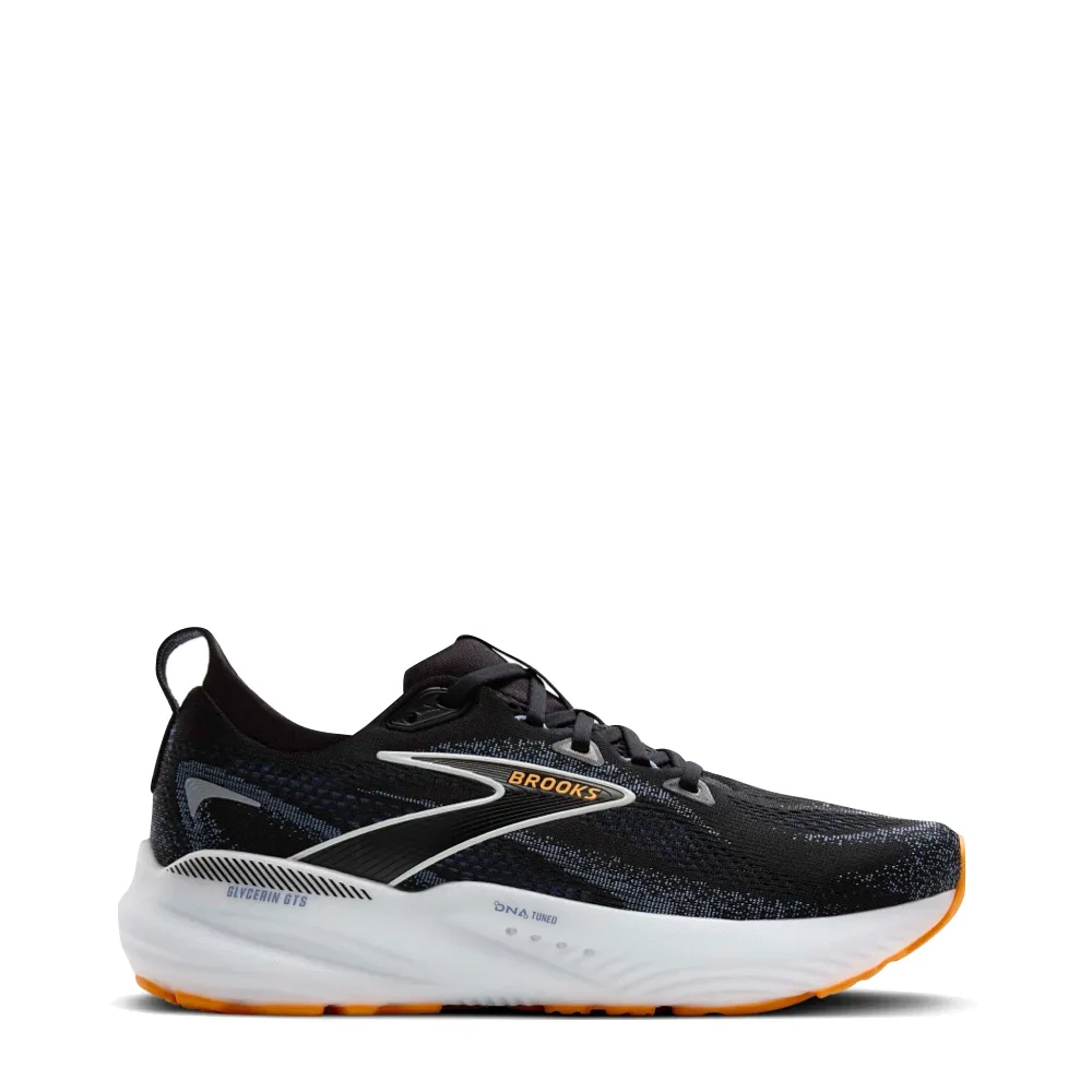 Brooks Men's Glycerin GTS 22 Sneaker in Black/Country Blue/Orange Pop Joint Relief Mild Support