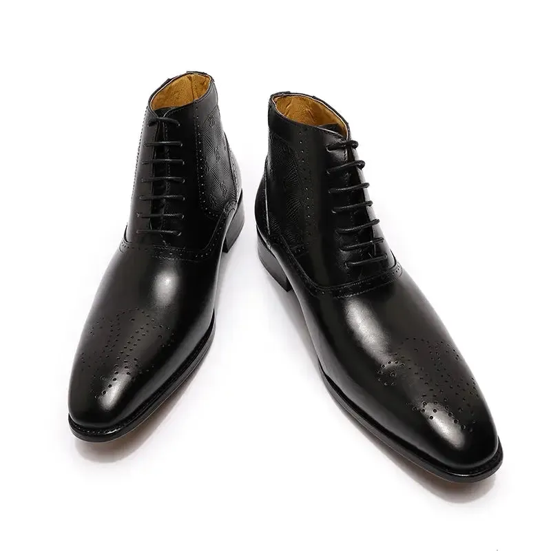 The Byaro - Men's Italian Leather Brogue Dress Boots Simple Statement Even Step