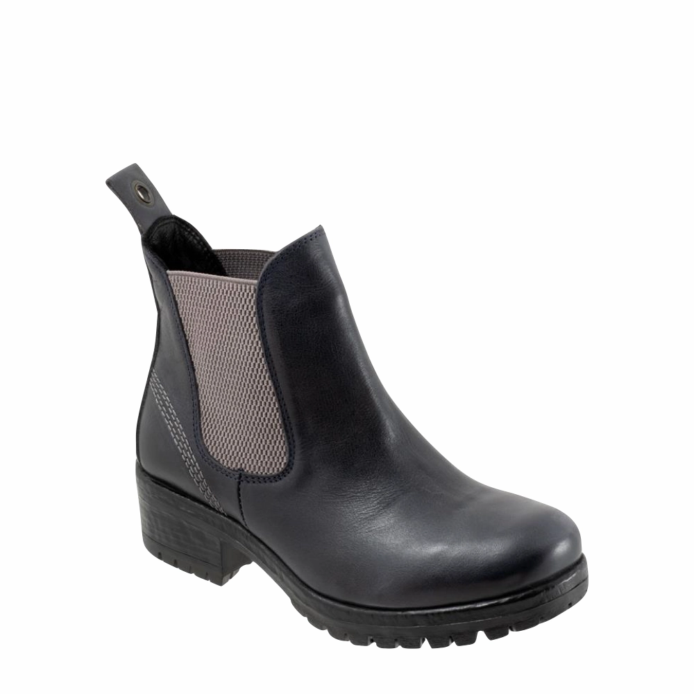 Stair Run Urban Flex Bueno Women's Florida Leather Pull On Heeled Chelsea Boot in Navy/Grey
