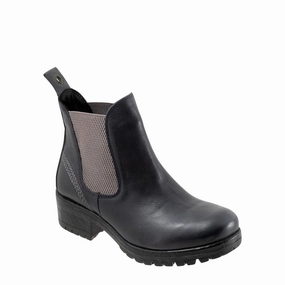 Stair Run Urban Flex Bueno Women's Florida Leather Pull On Heeled Chelsea Boot in Navy/Grey