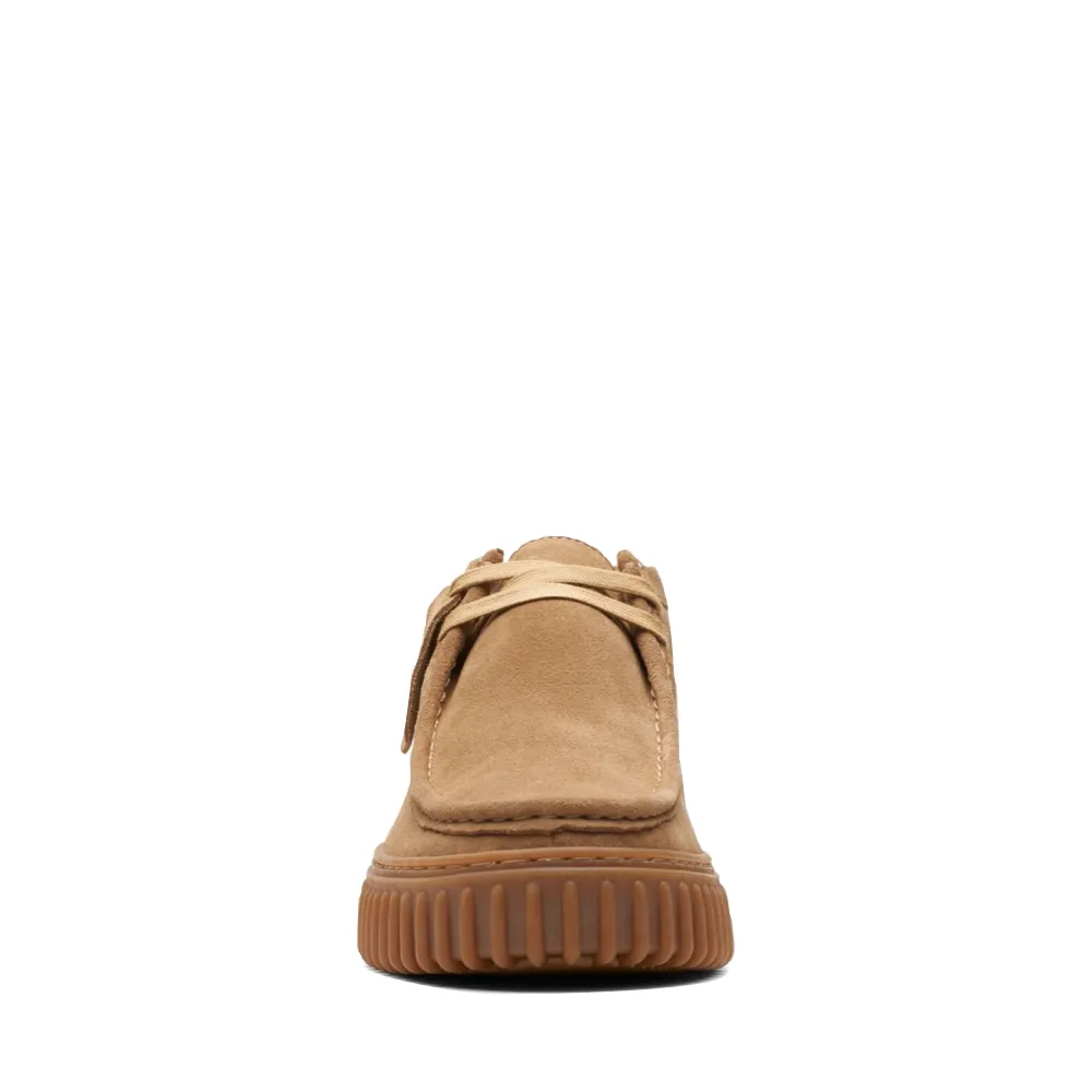 Minimal Build Clarks Men's Torhill Hi Suede Moc Toe Lace Boot in Sand