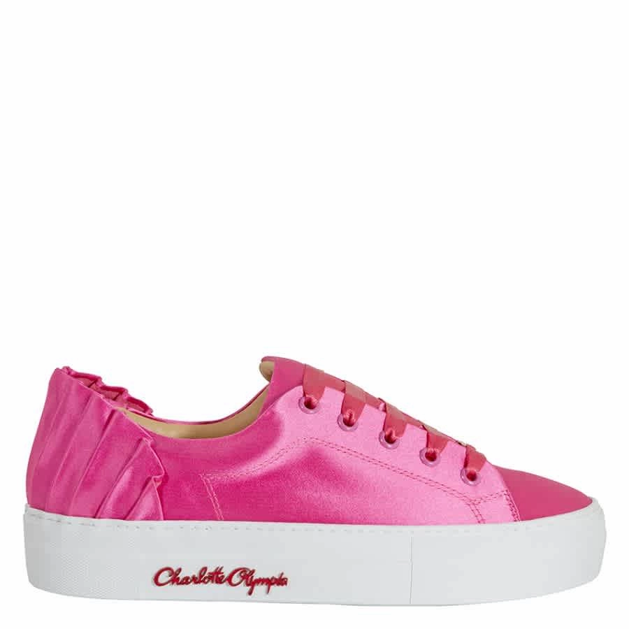Charlotte Olympia Ladies Pink Satin Sneakers Arch Technology Outdoor Walking