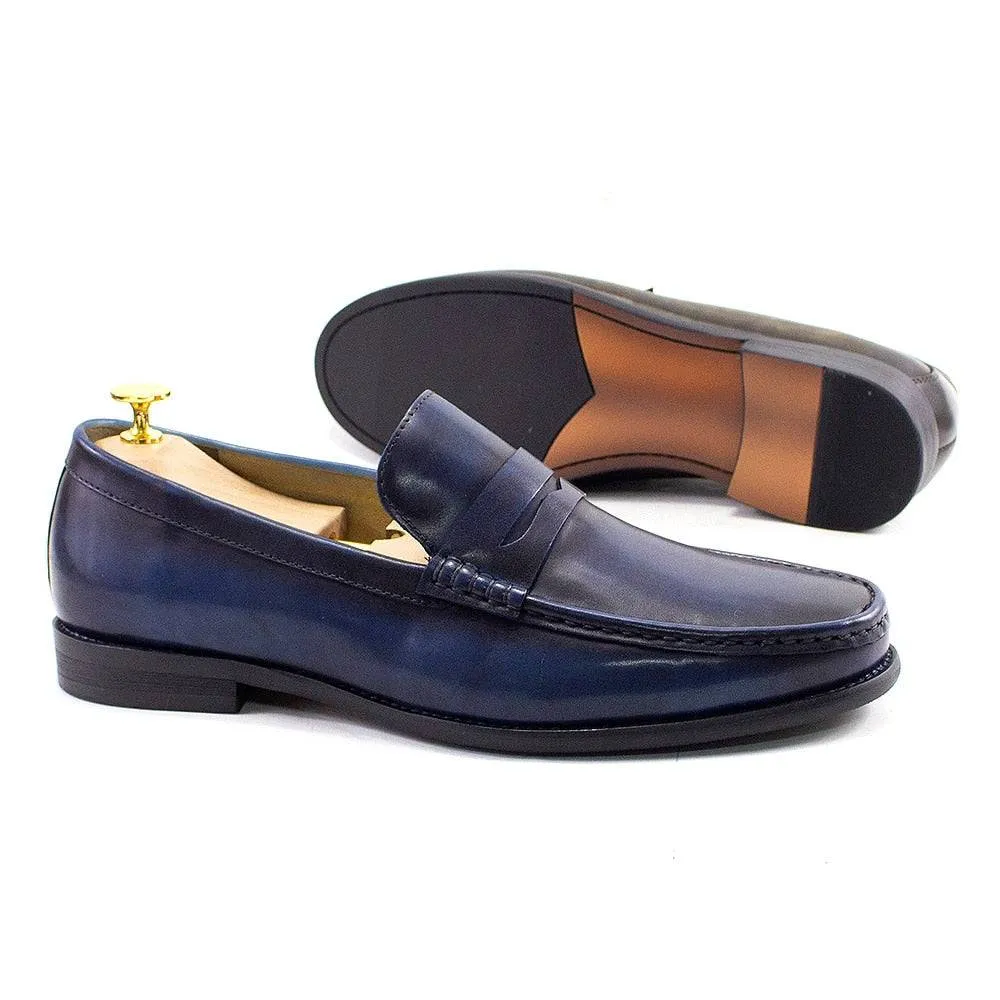 Sfarzo - Luxury Men's Leather Penny Loafers (Blue or Black) Everyday Use