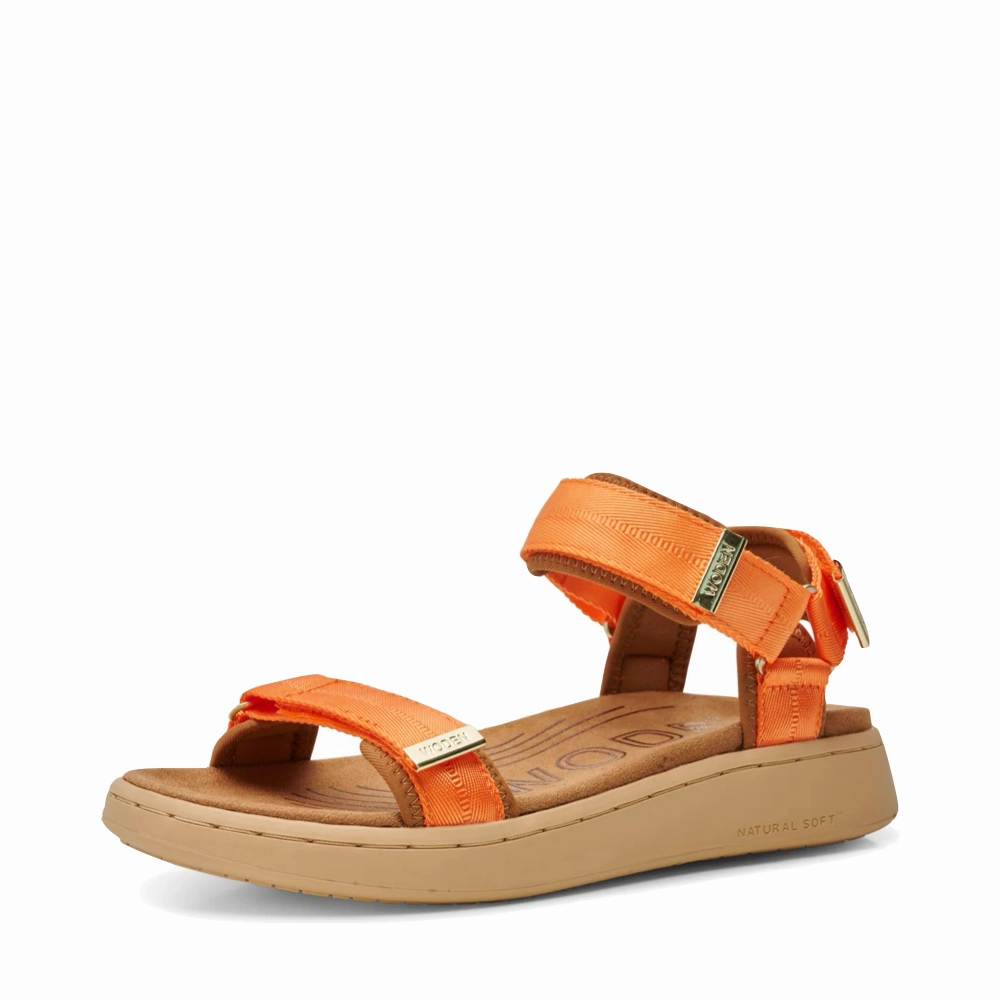 Slim Shape Woden Women's Line Strap Sandal in Tiger Orange