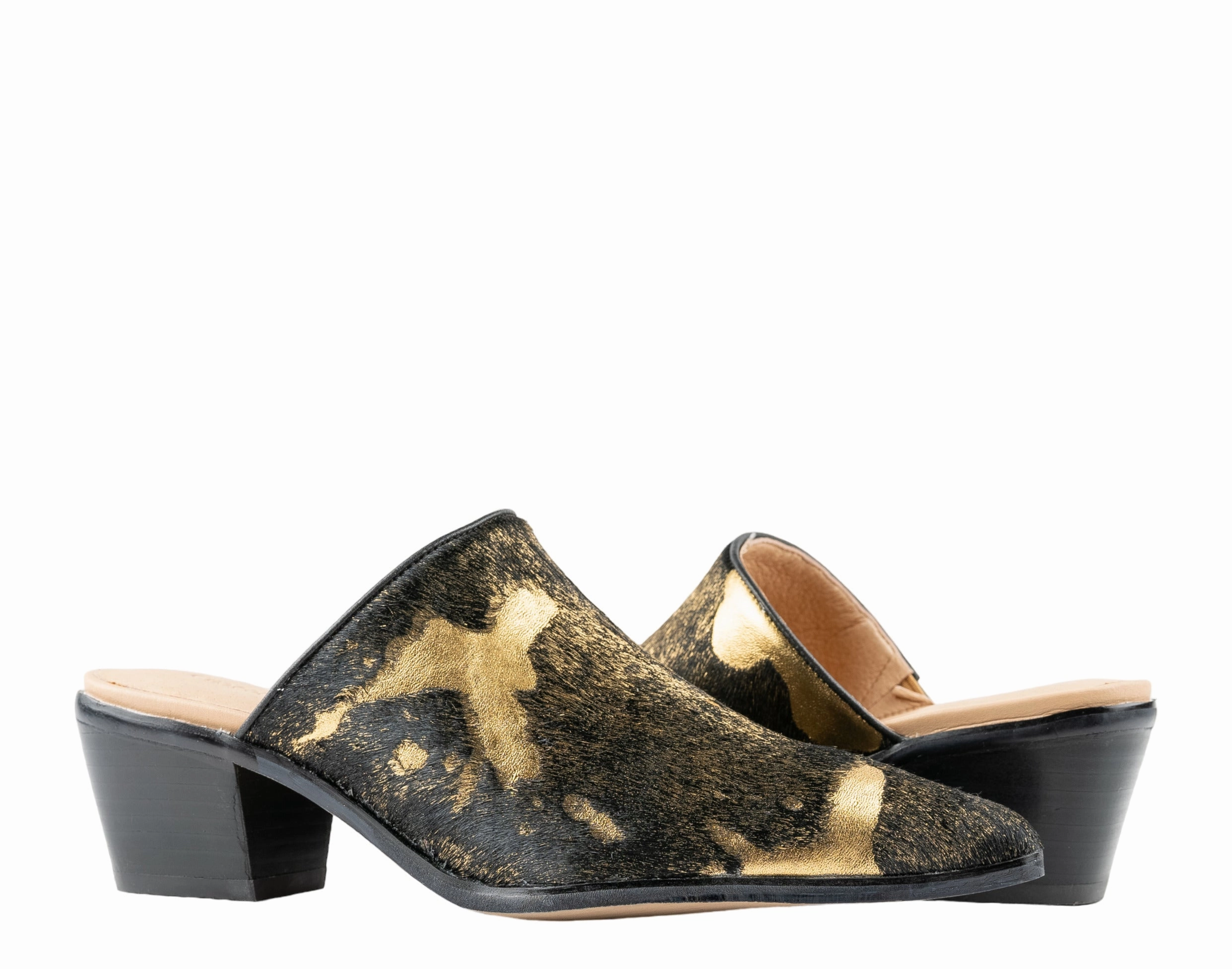 Effortless Style Chocolat Blu Clint Black Gold Calf Hair Women's Mule