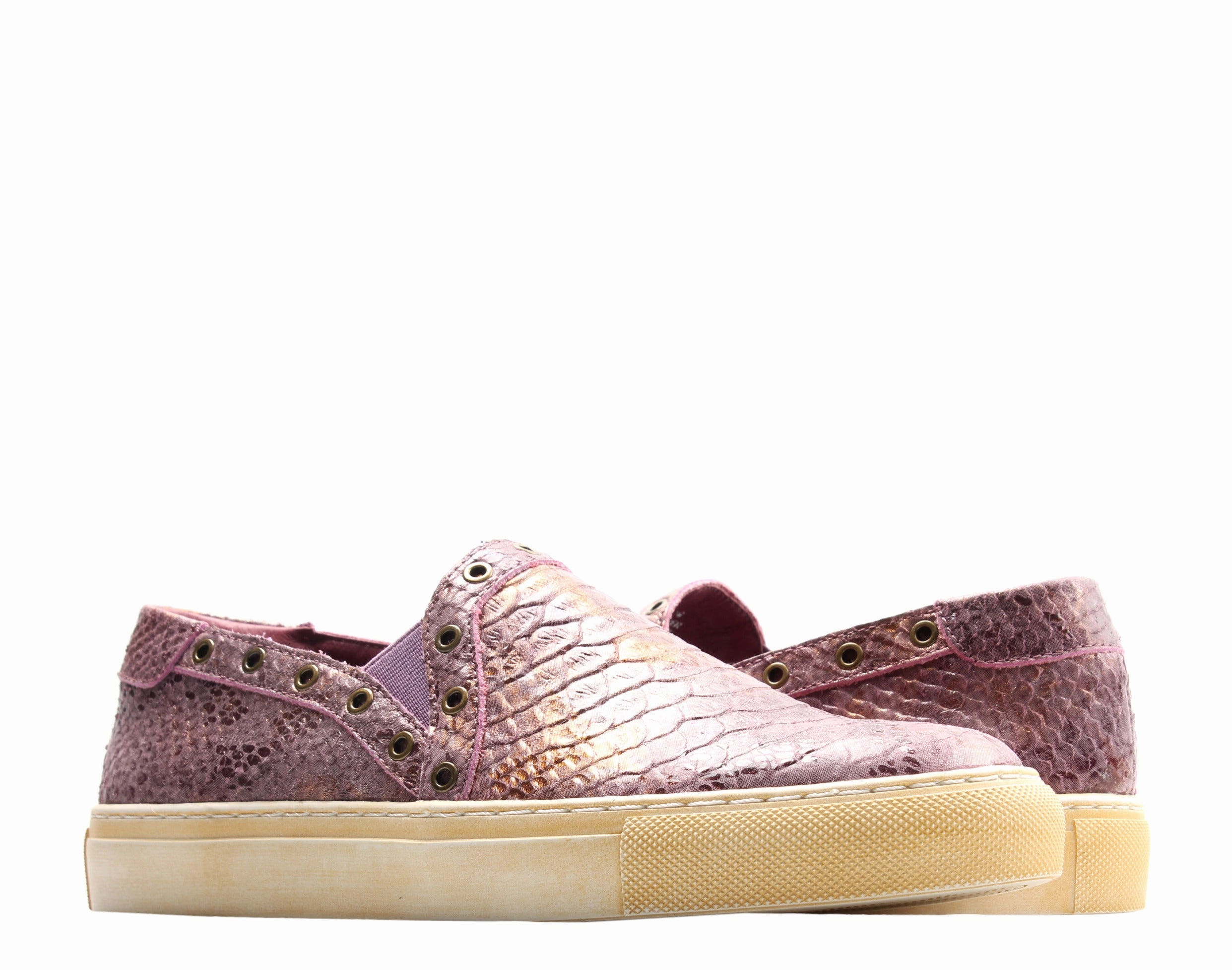 Chocolat Blu Neve Purple Gold Snake Print Leather Women's Slip-On Sneaker Anti Friction Structural Weave Technology