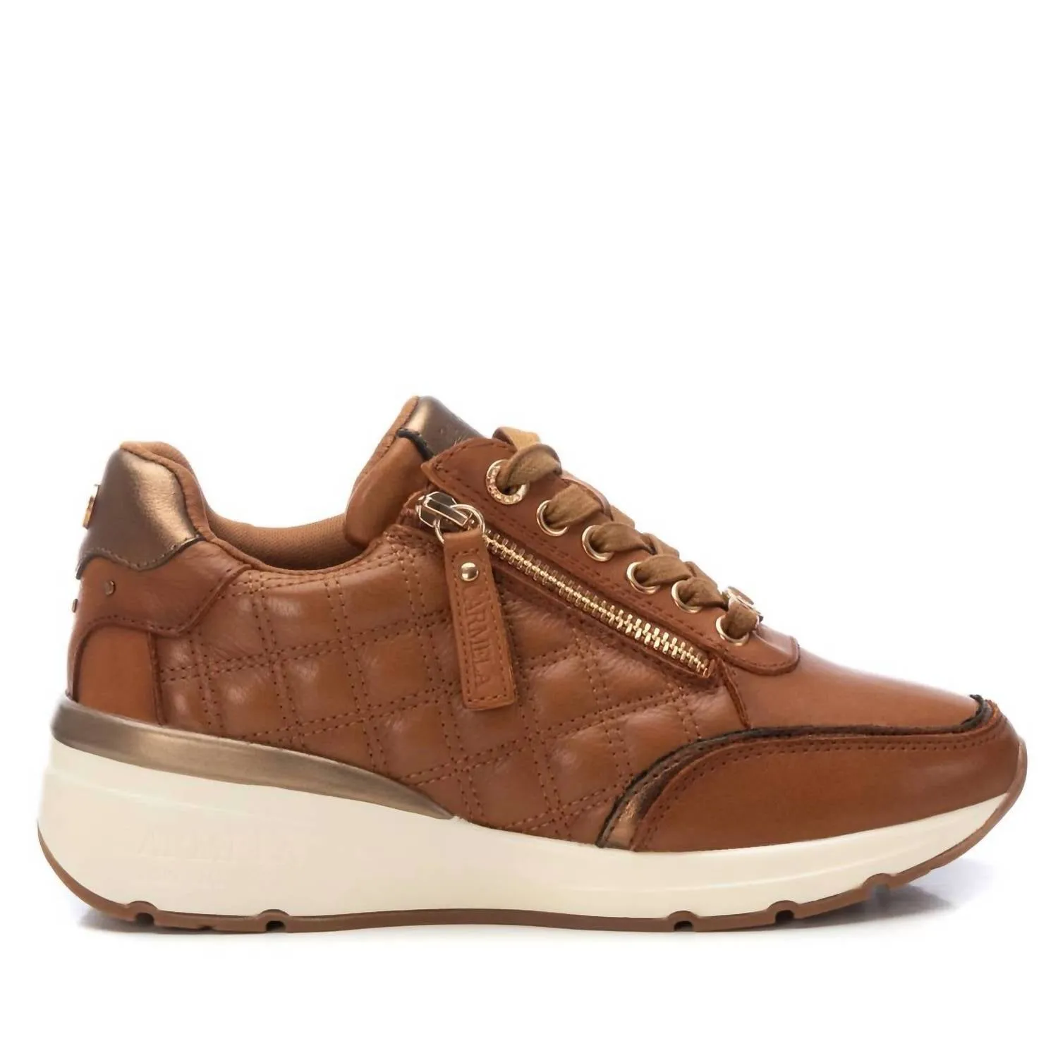 Women's Leather Trainer Sneakers In Camel Hydration Wicking