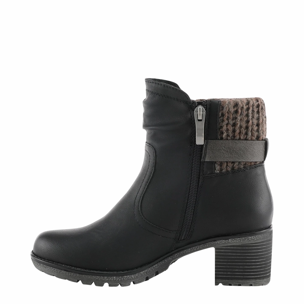 Spring Step Women's Rene Water Resistant Side Zip Sweater Cuff Heeled Boot in Black Beach Friendly