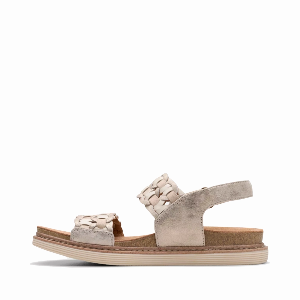 Clarks Women's Arwell Glide Sandal in Metallic Combination Slide Step