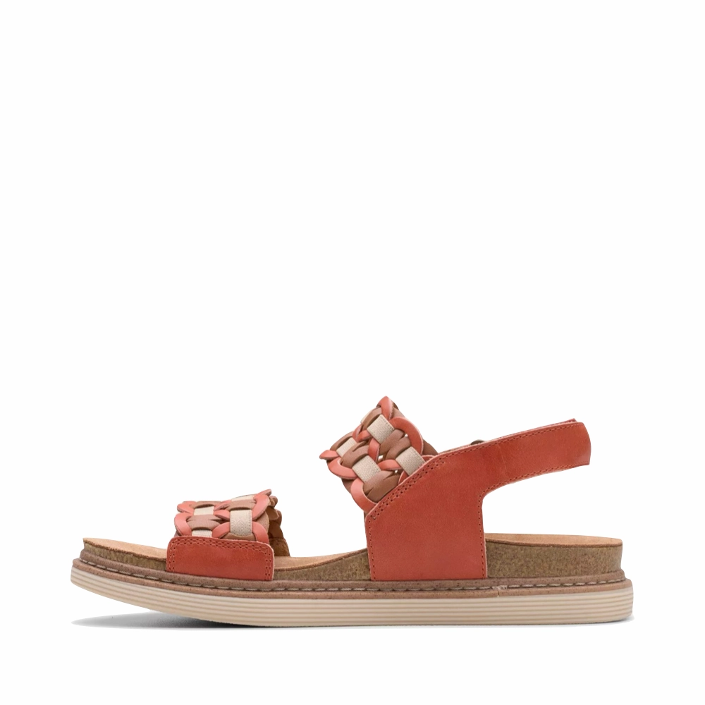 Clarks Women's Arwell Glide Sandal in Orange Combination EVA sole Recycled Mesh Composite