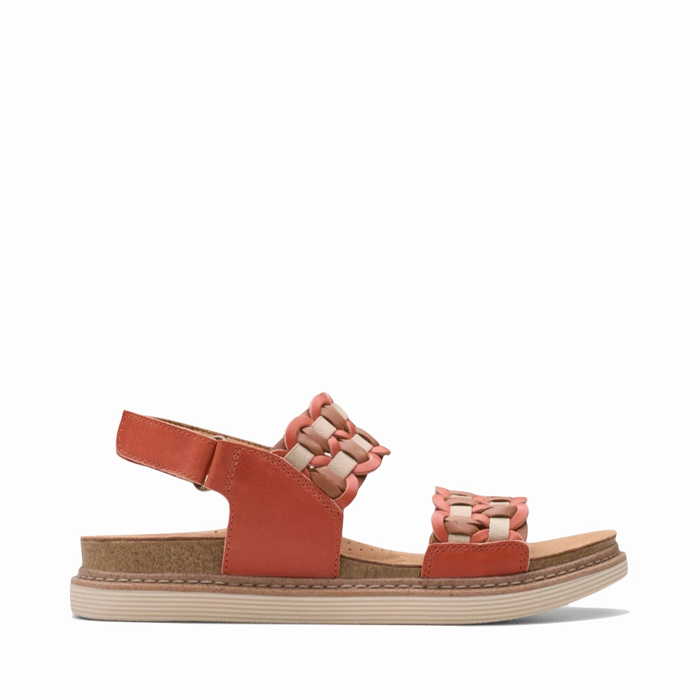 Clarks Women's Arwell Glide Sandal in Orange Combination Slim Shape