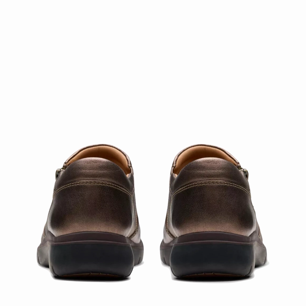 Clarks Women's Certina Pure Leather Side Zip Slip On in Antique Brown Bronze Trail Hike Soft Hike
