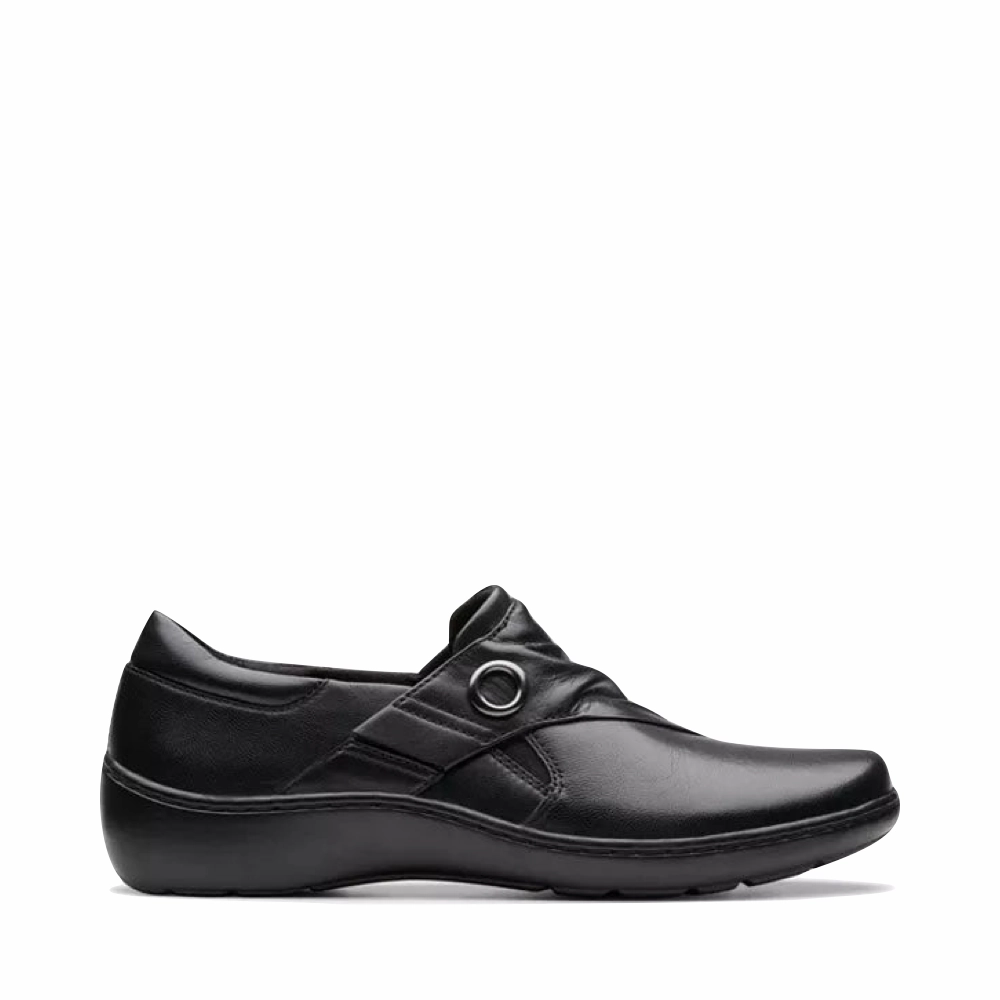Clarks Women's Cora Aubrie Slip On Shoe in Black Train Step