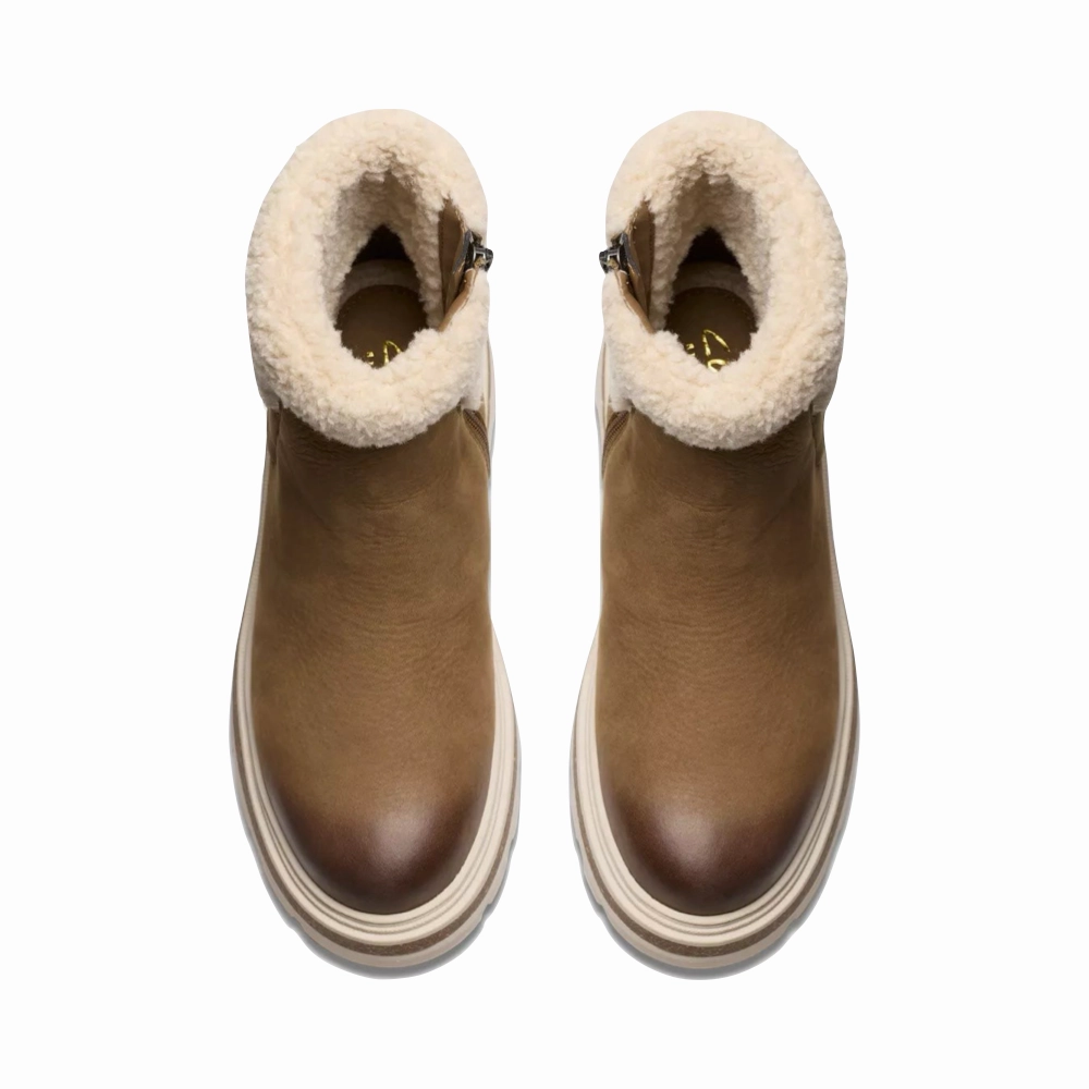 Flex Groove Technology Clarks Women's Hencroft Madi Warmlined Waterproof Side Zip Ankle Boot in Dark Sand