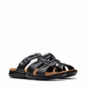 Clarks Women's Kitly Slide Sandal in Black Cliff Path