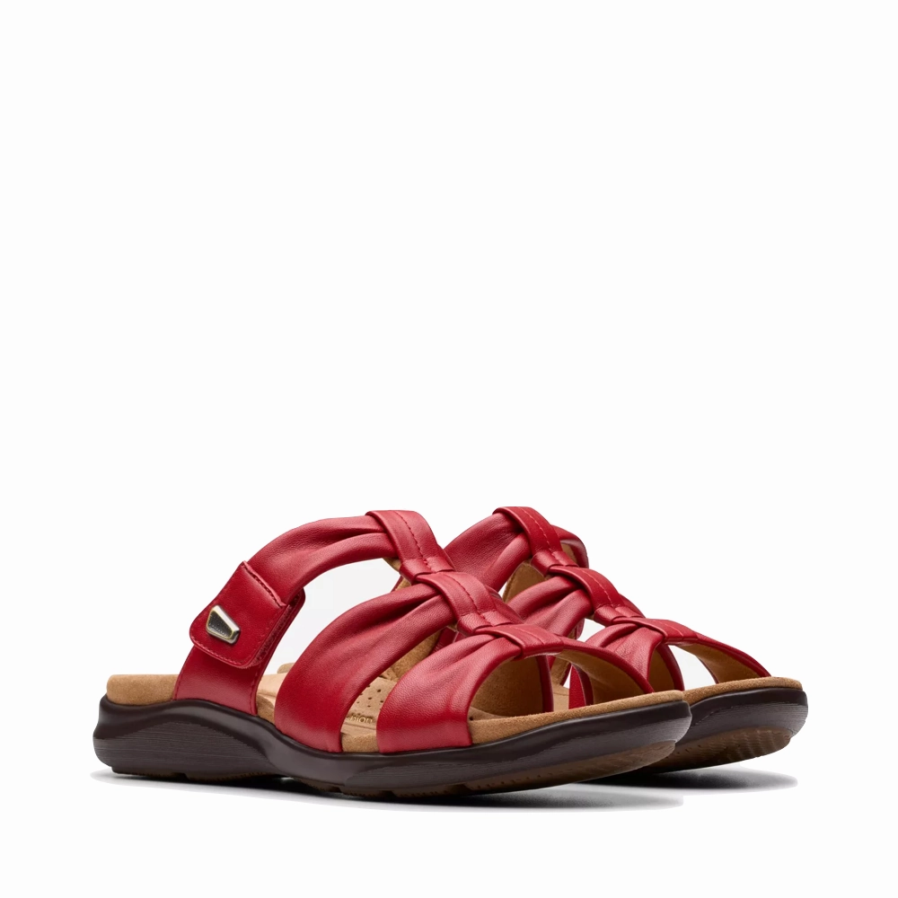 Grip Support Log Hike Clarks Women's Kitly Slide Sandal in Cherry Red