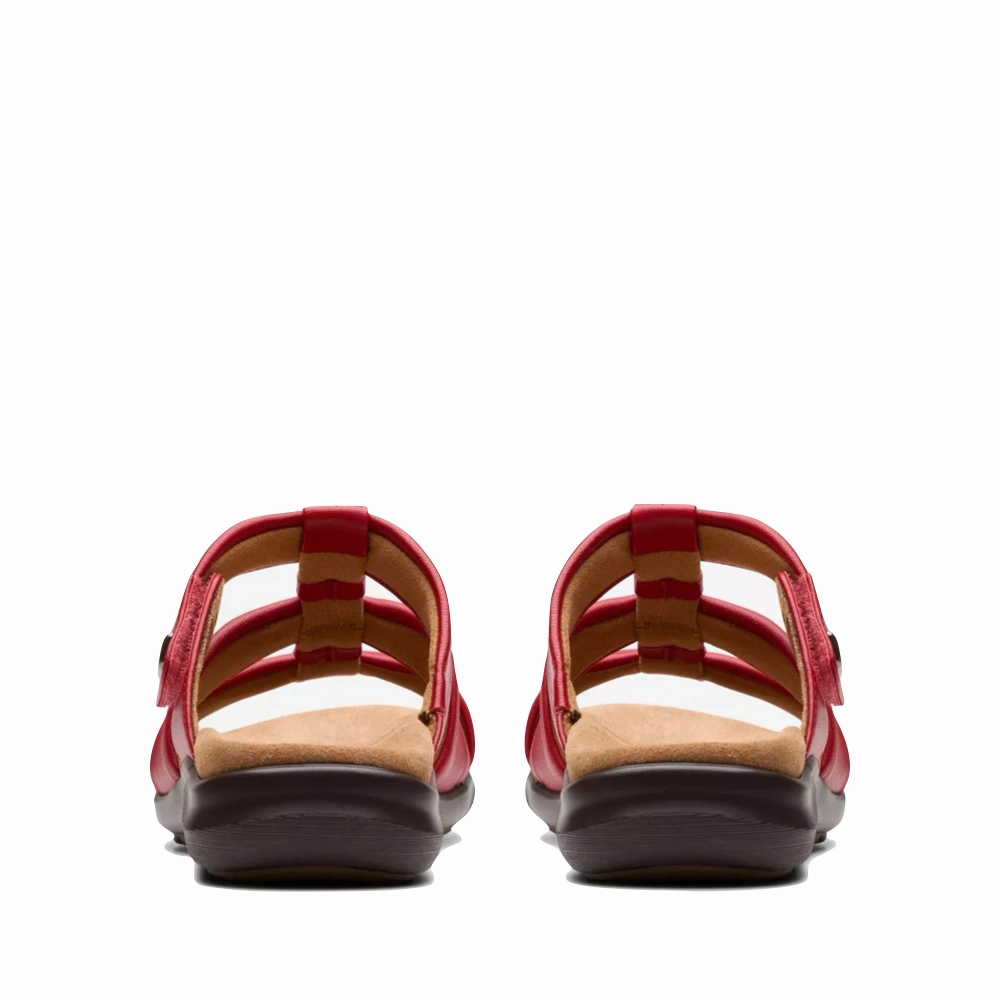 Clarks Women's Kitly Slide Sandal in Cherry Red River Jog Ergonomic Design