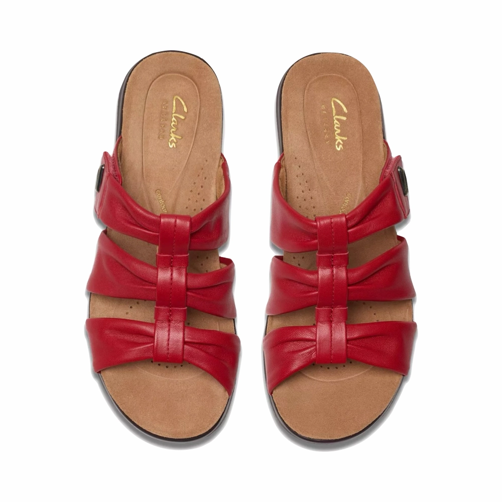 School Hike Clarks Women's Kitly Slide Sandal in Cherry Red