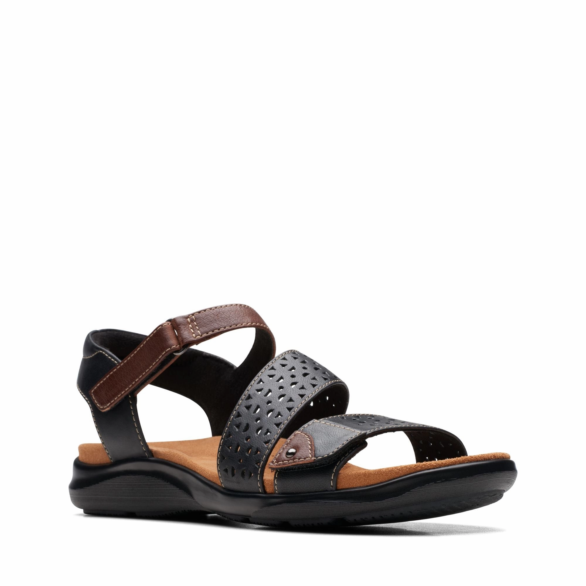 Clarks Women's Kitly Way Strap Sandal in Black Suede Warm
