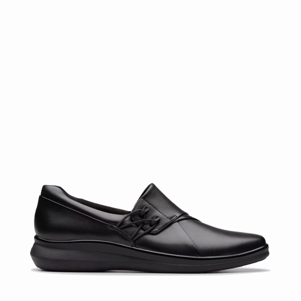 Easy Routine Rock Path Clarks Women's Lynell Leather Slip On in Black