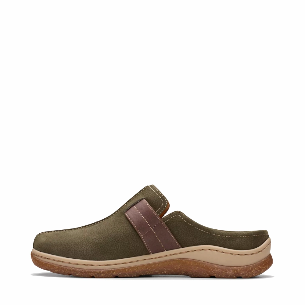 Clarks Women's Orlene Clog in Olive Combination Nubuck Fashionable Step Shock absorption