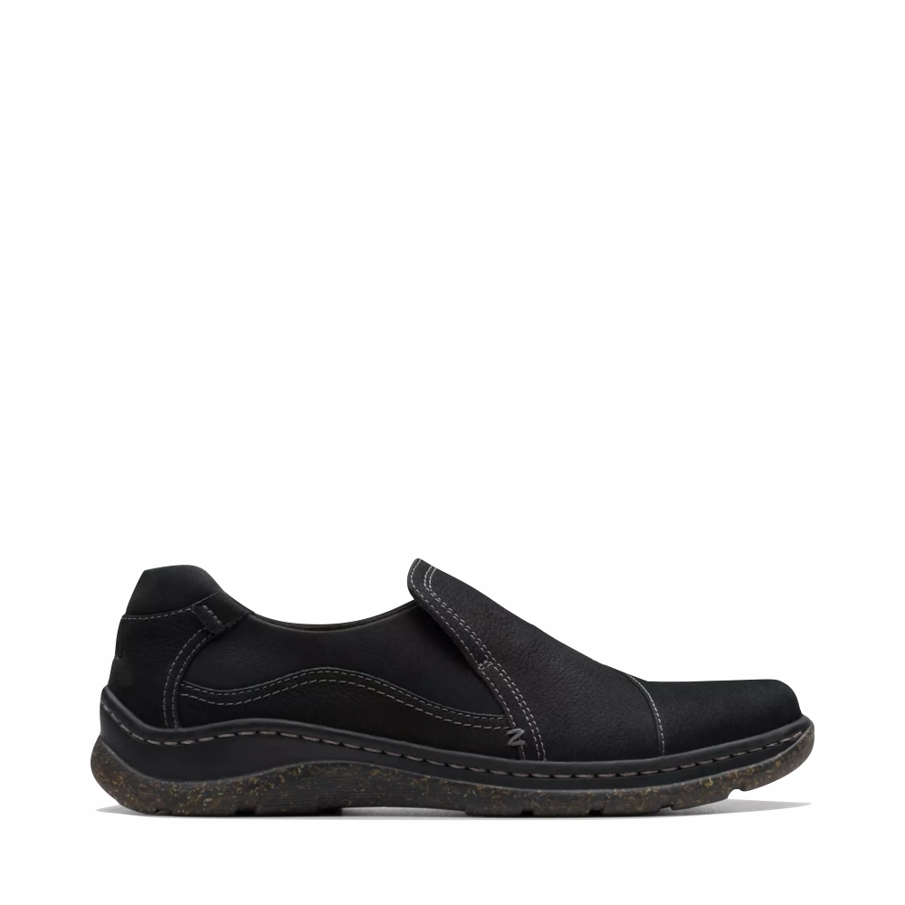 Clarks Women's Orlene Slip On in Black Stripe Mood Sport Ready
