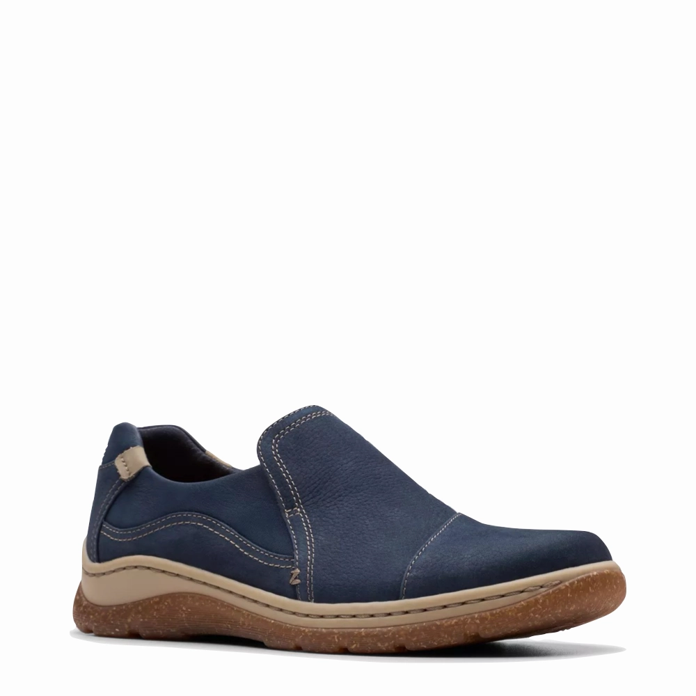 Clarks Women's Orlene Slip On in Navy Nubuck Outfit Essential Basic Form