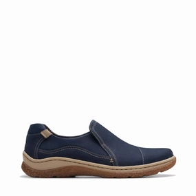 Clarks Women's Orlene Slip On in Navy Nubuck loafers Minimal Detail