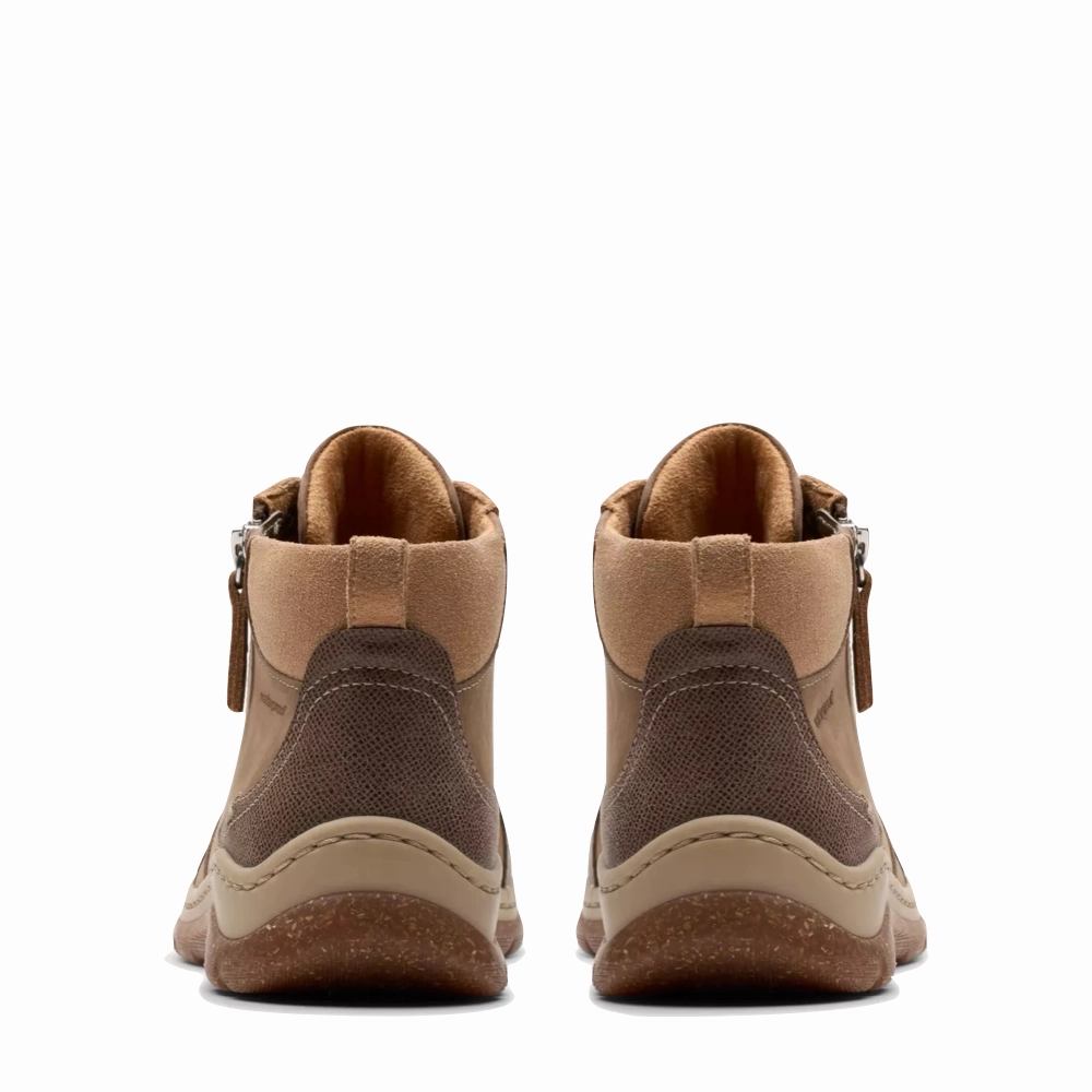 Rest Walk Clarks Women's Orlene Top Waterproof Boots in Dark Sand Nubuck