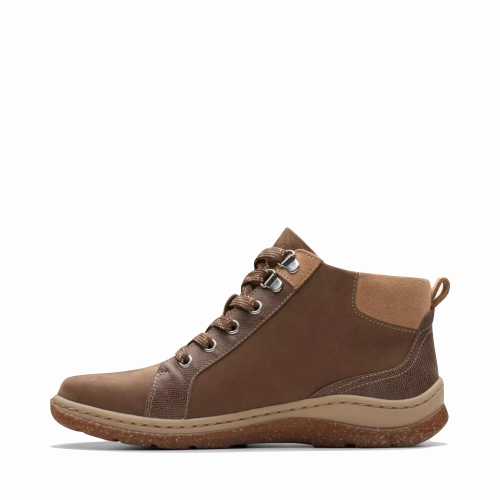 Sock Liner Technology Every Step Clarks Women's Orlene Top Waterproof Boots in Dark Sand Nubuck