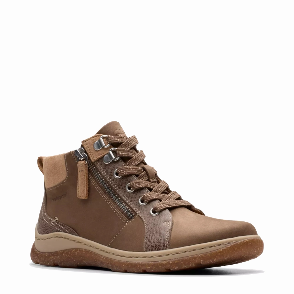 Clarks Women's Orlene Top Waterproof Boots in Dark Sand Nubuck Walking Gear