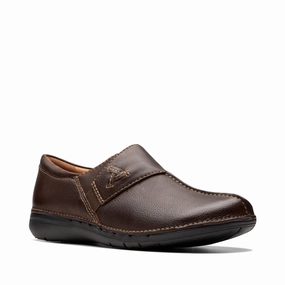 Clarks Women's Un Loop Ave Smooth Leather Slip On in Dark Brown Work Jog Footstep Care