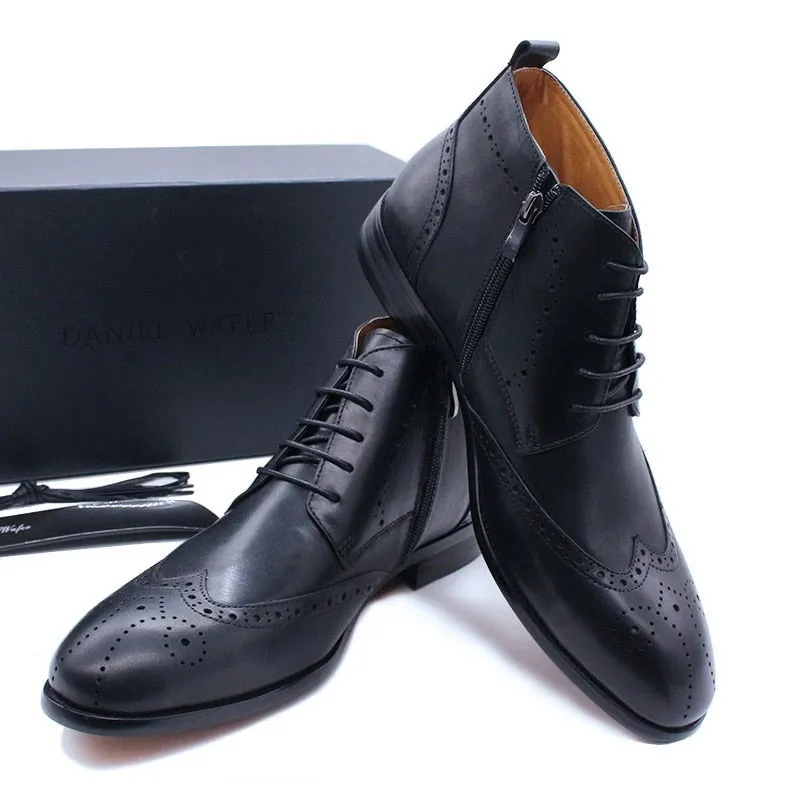 The Fazona2 - Luxury Brogue Leather Ankle Boots For Men Silent Walk