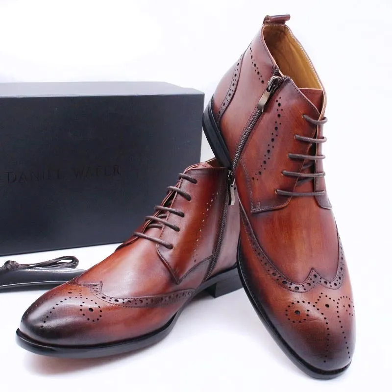 The Fazona2 - Luxury Brogue Leather Ankle Boots For Men Rich Hue Weekly Briefing