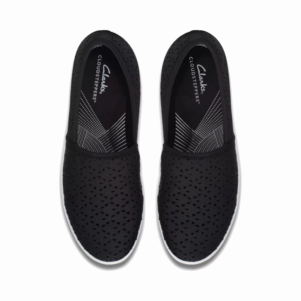Clarks Women's Breeze Emily Perfed Slip On in Black Plain Finish