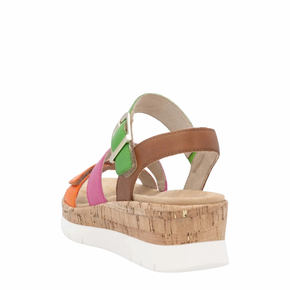 Fast Wear Cushioned Feel Remote Women's Gizela 50 Wedge Sandal in Aperol/Fuchsia/Absynth/Muskat