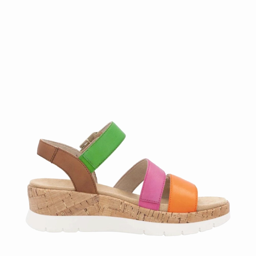 Remote Women's Gizela 50 Wedge Sandal in Aperol/Fuchsia/Absynth/Muskat Lasting Comfort Support Motion