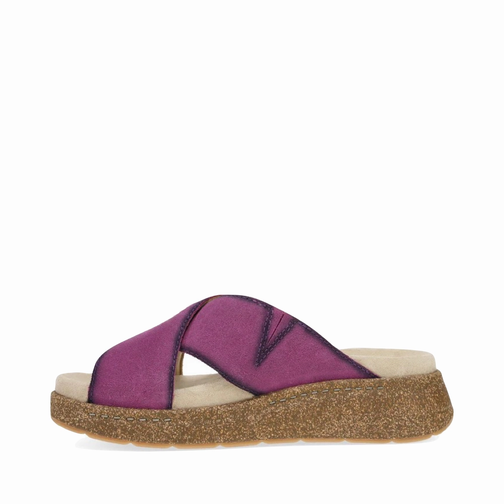 Neutral Color Palette Heat dissipation Dansko Women's Bridget Leather Platform Slide Sandal in Plum Burnished Suede